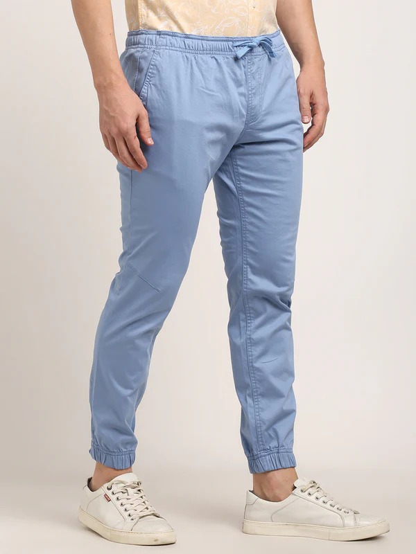 Indian Terrain Men's Comfort Fit Solid Blue Trousers